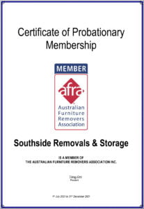 Southside Removals is a member of AFRA Certificate
